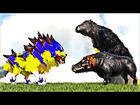 MOUSE THE TRIBUTE WOLF VS DEMONIC MEGATHERIUM & DEMONIC DAEODON (ARK SURVIVAL EVOLVED BATTLE)