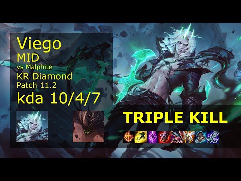 Viego Mid vs Malphite - KR Diamond 10/4/7 Patch 11.2 Gameplay // [롤] 비에고 vs 말파이트 미드