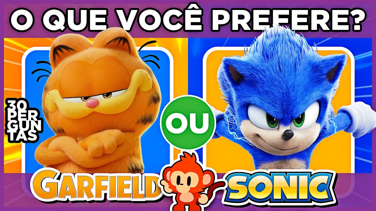 🔄 O QUE VOCÊ PREFERE? 😺 GARFIELD OU SONIC 🔵 | #macaquiz #quiz #oquevoceprefere