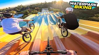 MOUNTAIN BIKING IN A HUGE ABANDONED WATERPARK - FULL SPEED SLIDES!