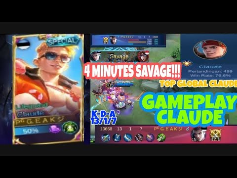 4 MINUTES SAVAGE!!! RANKED! Claude 76% Wine Rate - Top Global Claude - Mobile Legends Bang Bang