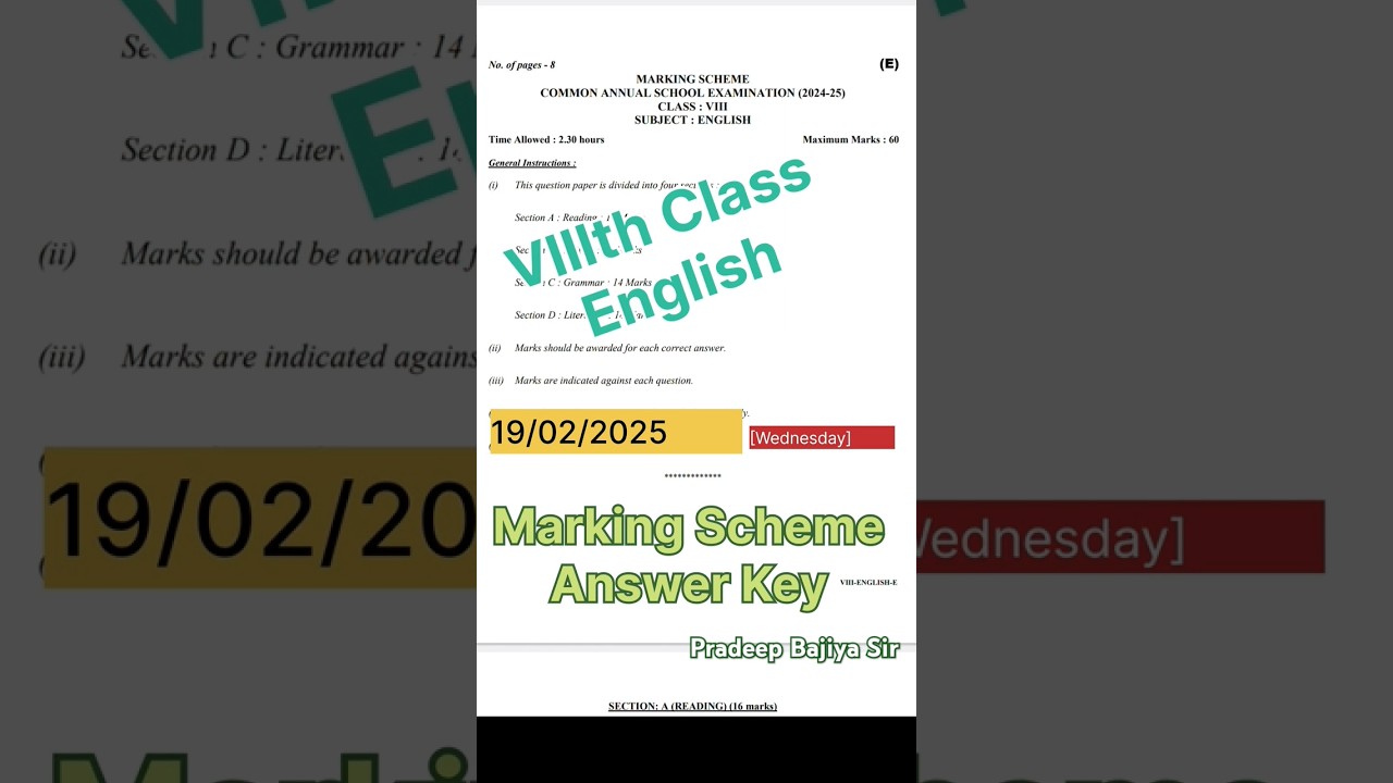 Class 8 english paper solution | class 8 english answer key 2025 | annual exam class VIII #class8