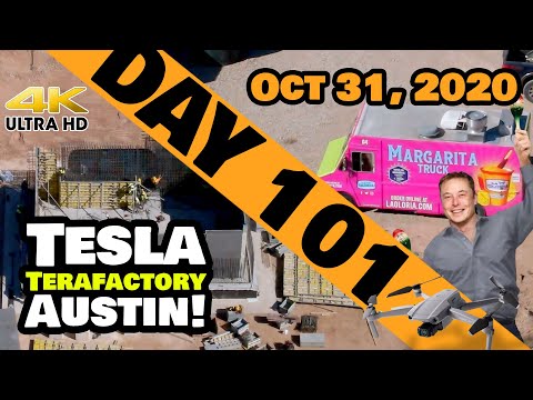 Tesla Gigafactory Austin 4K  Day 101 - 10/31/20 -Terafactory TX - Halloween Margarita Party at Site!