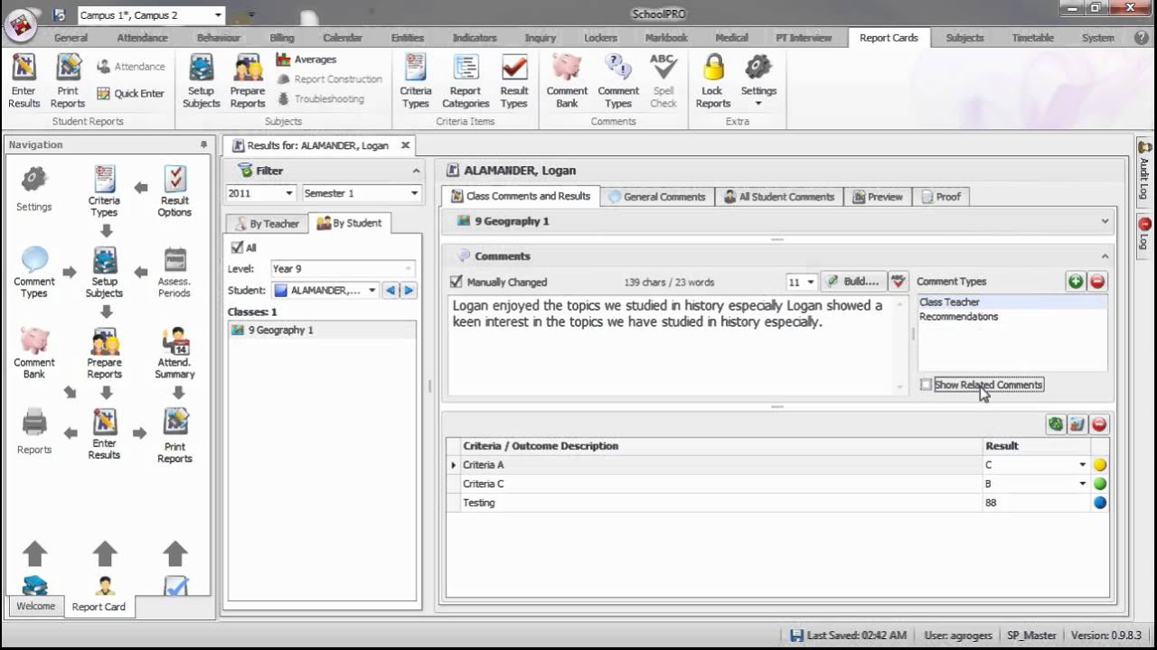 SP2 Results Entry Form Overview (Report Card)