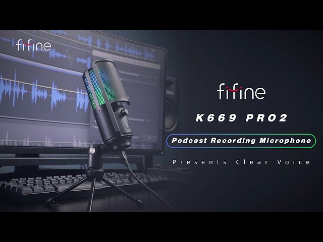 Fifine K669Pro3 Micrófono de Condensador Cardioide para Streaming y Podcasting RGB USB-C Negro video