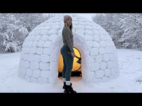 Building a Bushcraft Shelter from a tent and snow. Winter Bushcraft Camp