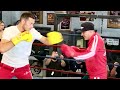 DAVID BENAVIDEZ LANDING VICIOUS HOOKS ON MITTS, LOOKING LASER SHARP FOR FIGHT NIGHT