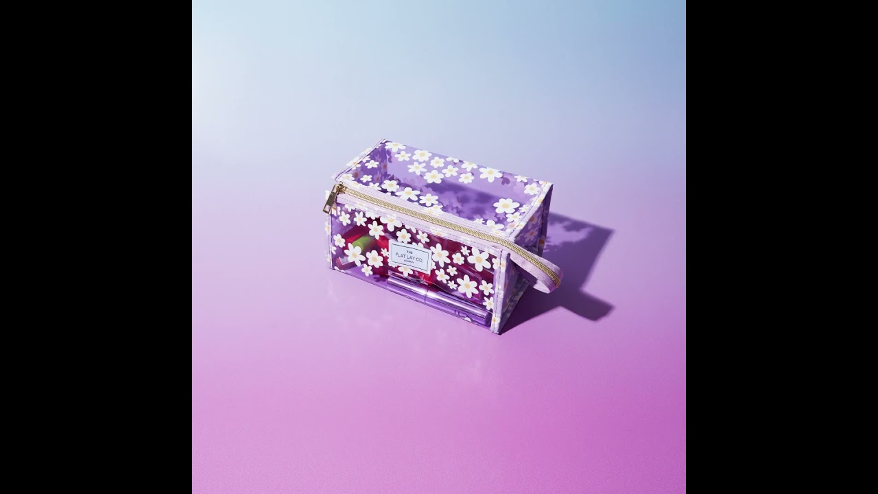 The Flat Lay Co. - Jelly Open Flat Makeup Box Bag in Lilac Daisy