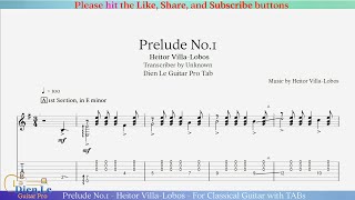 Prelude No.1 - Heitor Villa-Lobos - For Classical Guitar with TABs