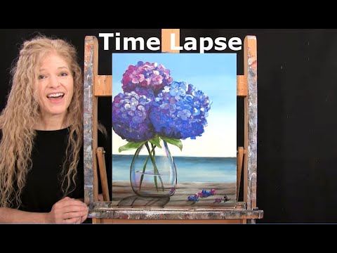 TIME LAPSE - Learn How to Draw and Paint "SEASIDE HYDRANGEAS" Fun and Easy Acrylic Painting Tutorial