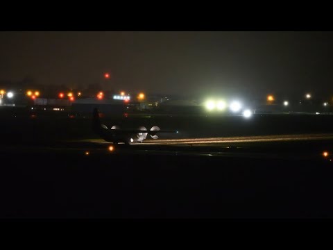 C-130J Super Hercules Aircraft Lands at Night on SHAPE Airfield