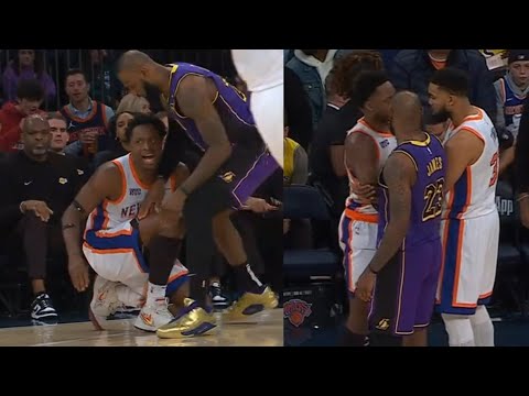 LeBron and KAT hold up OG Anunoby after non-contact leg injury vs Lakers 🙏