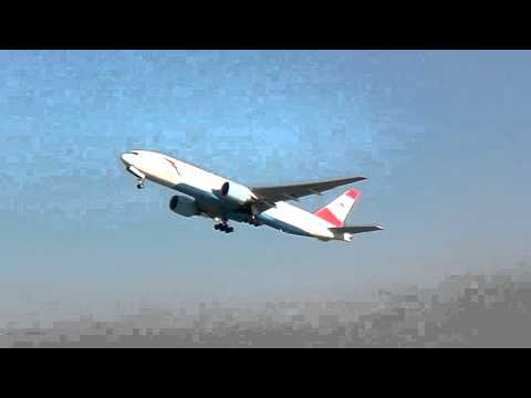 Austrian Airlines Boeing 777 taking off at JFK by jonfromqueens
