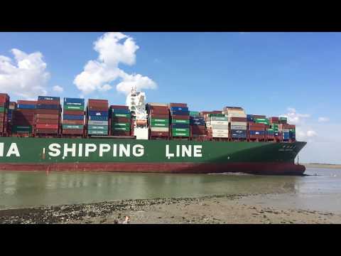 Grounding of Container vessel CSCL Jupiter on Westerschelde, Monday August 14, 2017