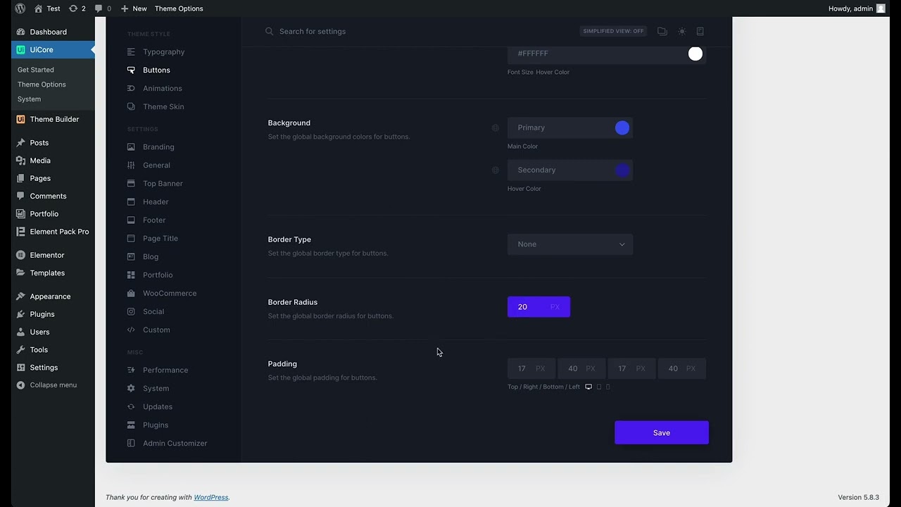 Theme Options - UiCore Framework - WordPress