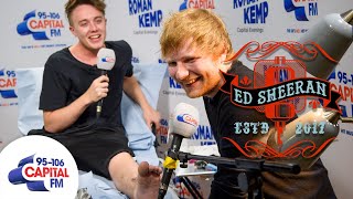 Ed Sheeran Tattoos &quot;Ed Woz Ere 2k7&quot; On Roman Kemp&#39;s Leg 😵