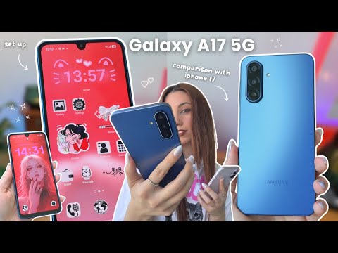 Samsung Galaxy A17 5G (blue) 💙🌸 aesthetic unboxing, customization, set up & iPhone 17 comparison