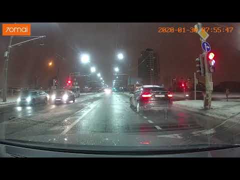 Минск (Minsk). Перекресток ул. Горецкого и ул. Ширмы. Проезд на красный свет (30.01.2020)