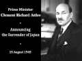 PM Clement Attlee The Surrender Of Japan 15 August 1945