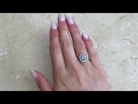 1ct Center Aquamarine and Diamond Halo Engagement Ring - Burnell Ring - Hand Video