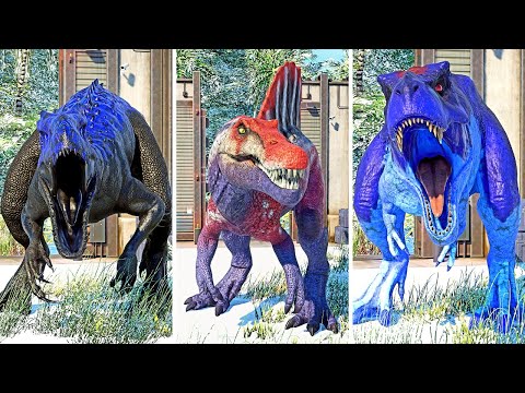 Black Blue I-REX, Arctic T-REX, Baryonyx, Spinosaurus Fight & Escape 🌍 JWE