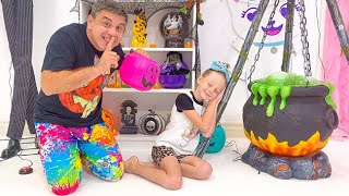 Dad decorates Nastya&#39;s room for Halloween