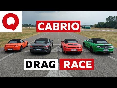 Mazda MX-5 vs BMW 850i Vs Porsche 911 vs Ford Mustang DRAG RACE (+ roof race)