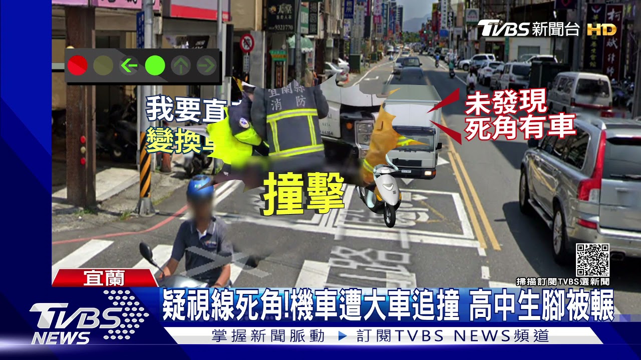 疑視線死角!機車遭大車追撞 高中生腳被輾