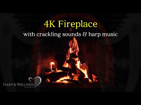 Winter Warmth: 4K Fireplace, Fireplace Sounds & Harp Music