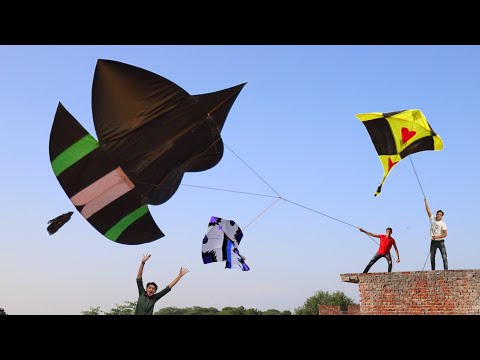 Red Small Kite Catch & Monster Kite Flying In Sky