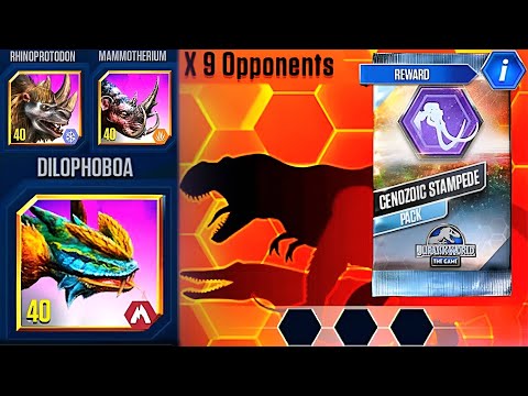 DILOPHOBOA VS RHINOPROTODON VS MAMMOTHERIUM DEFEAT 9 OPPONENTS | JURASSIC WORLD THE GAME