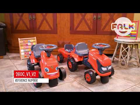 Sparkbil FALK Traktor med trailer, kratta och skyffel Baby Kubota