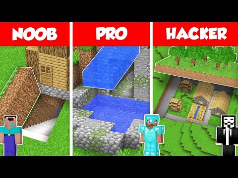 SECRET UNDERGROUND BASE HOUSE BUILD CHALLENGE - NOOB vs PRO vs HACKER / Minecraft Battle Animation