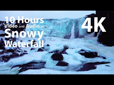 4K HDR 10 hours - Snowy Ice Winter Waterfall - relaxing, calming