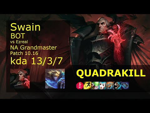 Swain Bot & Nautilus vs Ezreal & Soraka - NA Grandmaster 13/3/7 Patch 10.16 Gameplay