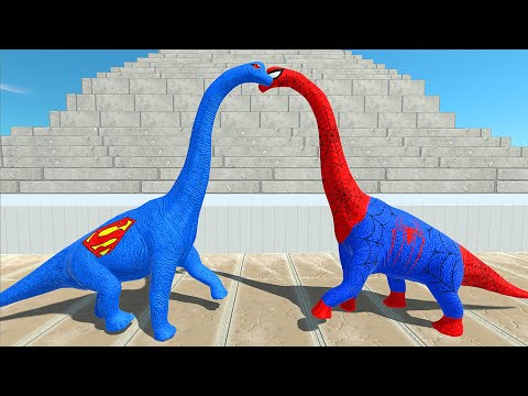 SUPERMAN BRACHIOSAURUS vs SPIDERMAN BRACHIOSAURUS DEATH RUN - Animal Revolt Battle Simulator