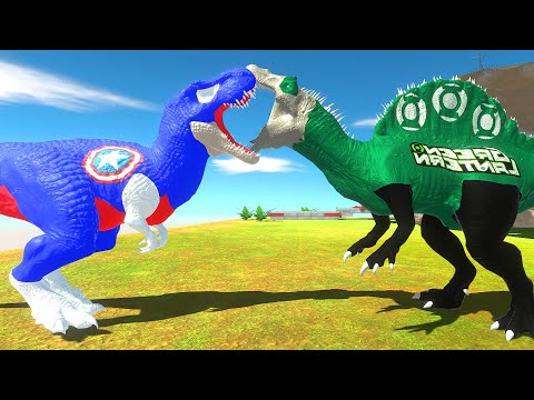 CAPTAIN AMERICA T-REX vs T-REX GREEN LANTERN DEATH RUN - Animal Revolt Battle Simulator