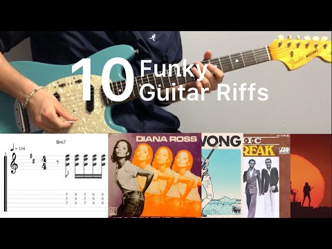 10 Funky Guitar Riffs (guitar cover with tabs & chords)