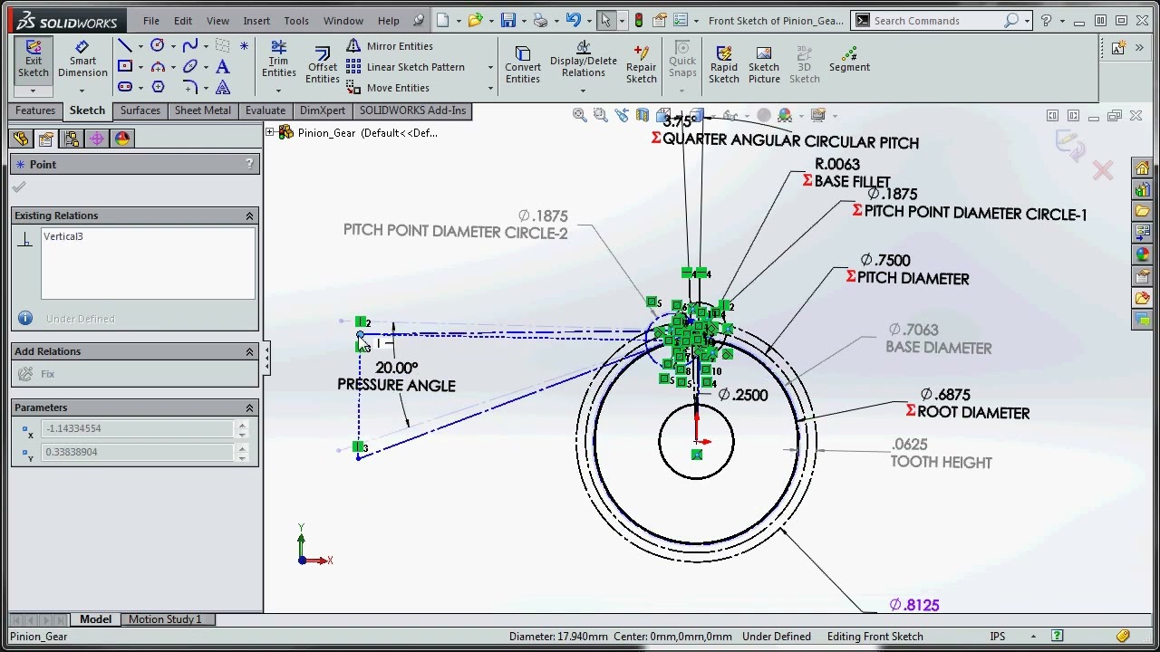 Student Help on the Spur Gear Design Project – Using Equations – Base Sketch is Over Defined