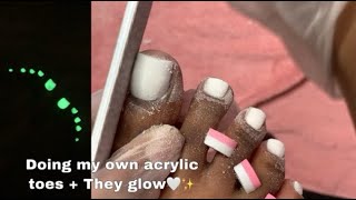 DOING MY OWN ACRYLIC TOES! acrylic overlay on toes