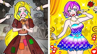 [🐾paper dolls🐾] Poor Rapunzel Become Princess at The Royal Party | Rapunzel Family 놀이 종이