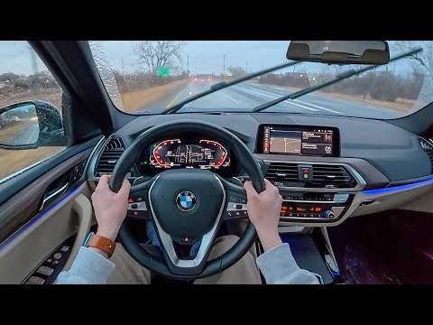 2020 BMW X3 xDrive30i (Bridgestone Potenza RE980AS+) - POV Rainy Evening Drive (Binaural Audio)