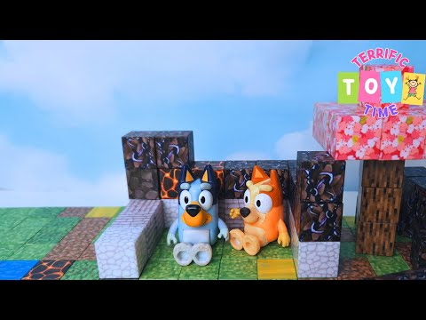 Bluey's Minecraft Adventure! Building House and Surviving the Night | Pretend Play