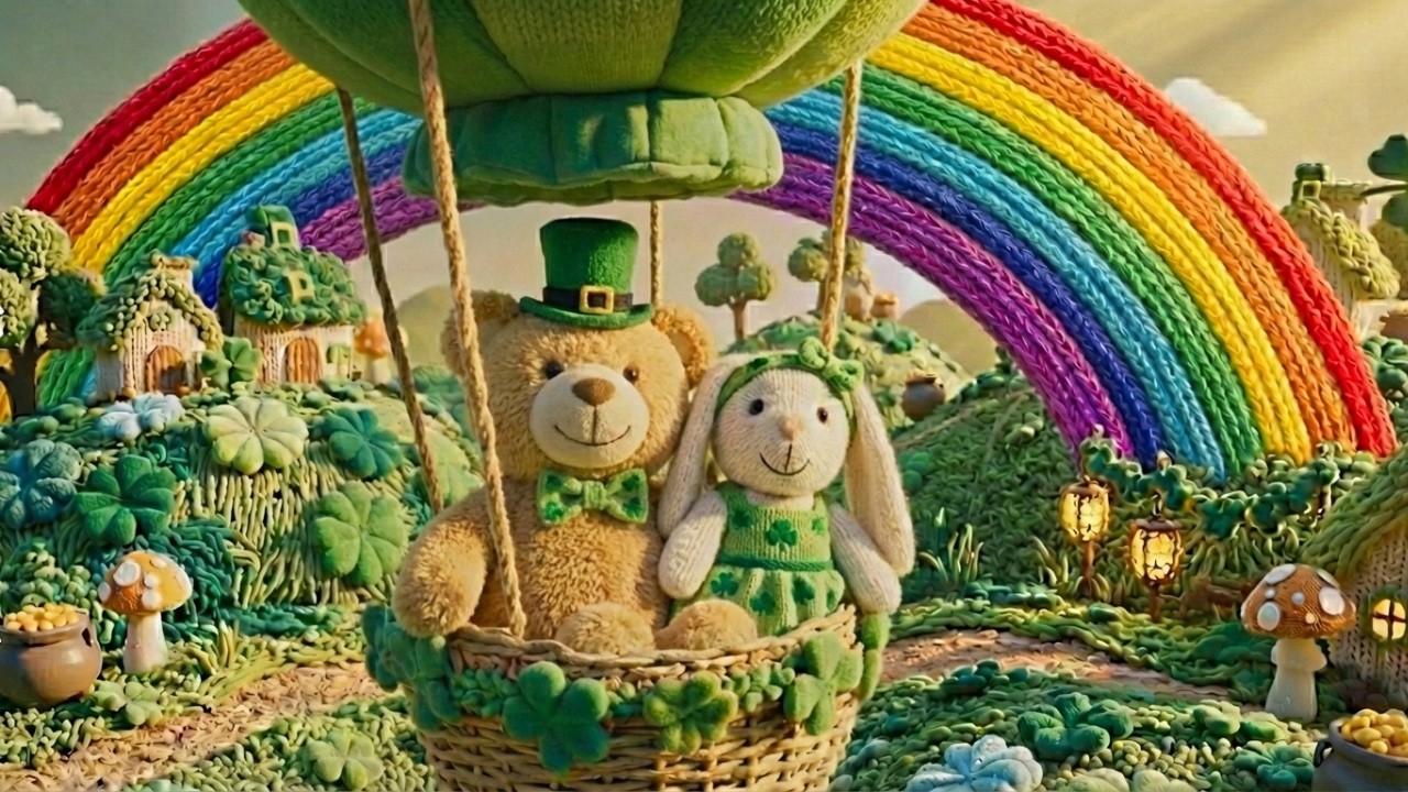 ☘️ St. Patrick's Day Ambience | Cozy Yarn Village, Plush Friends & Irish Celtic Music | 4K TV