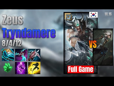 Zeus Top Tryndamere vs Camille lol KR solo rank Full Game 14.16