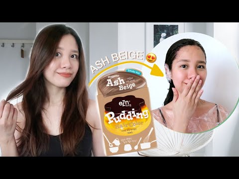 eZn pudding hair dye in ash beige review | korean DIY...