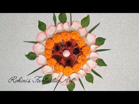 Beautiful flowers rangoli| diwali special Rangoli| #decoration #rangoli #rangolidesigns #rohini 