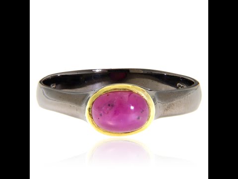 Inel Argint 925 Rodiu Negru Accente Aurite Rubin Natural - Eleganta Dramatica
