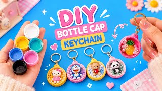 Turn Plastic Bottle Cap Into Cute Keychain 🫧💗🌷 DIY Easy handmade keychain gift 