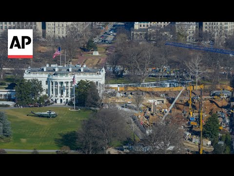 Video Thumbnail: Cranes and excavation seen at White House ballroom construction site
